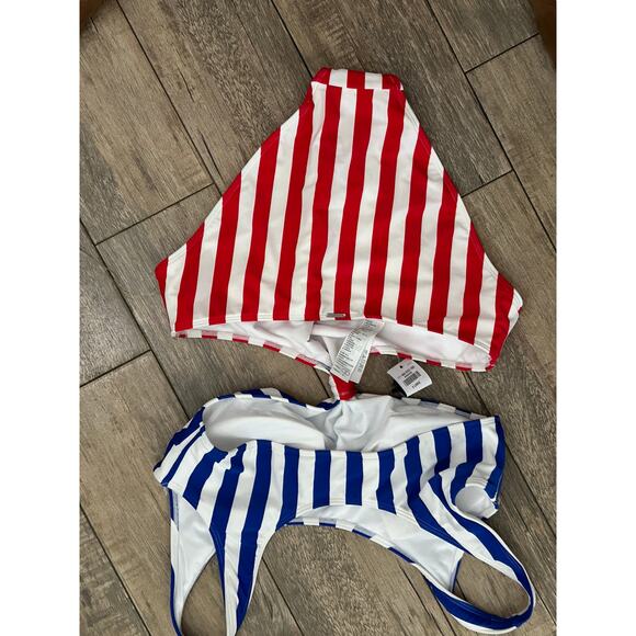 Abercrombie & Fitch Women's Red Blue Striped Cheekini One-piece Swimsuit Size XL - Picture 5 of 7